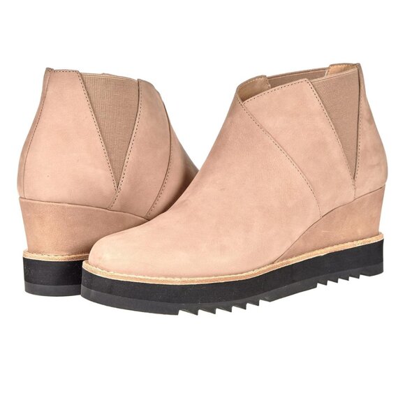 Eileen Fisher Caddy Wedge Chelsea Bootie Size 11 Beige Suede Leather Pull On - Picture 1 of 11